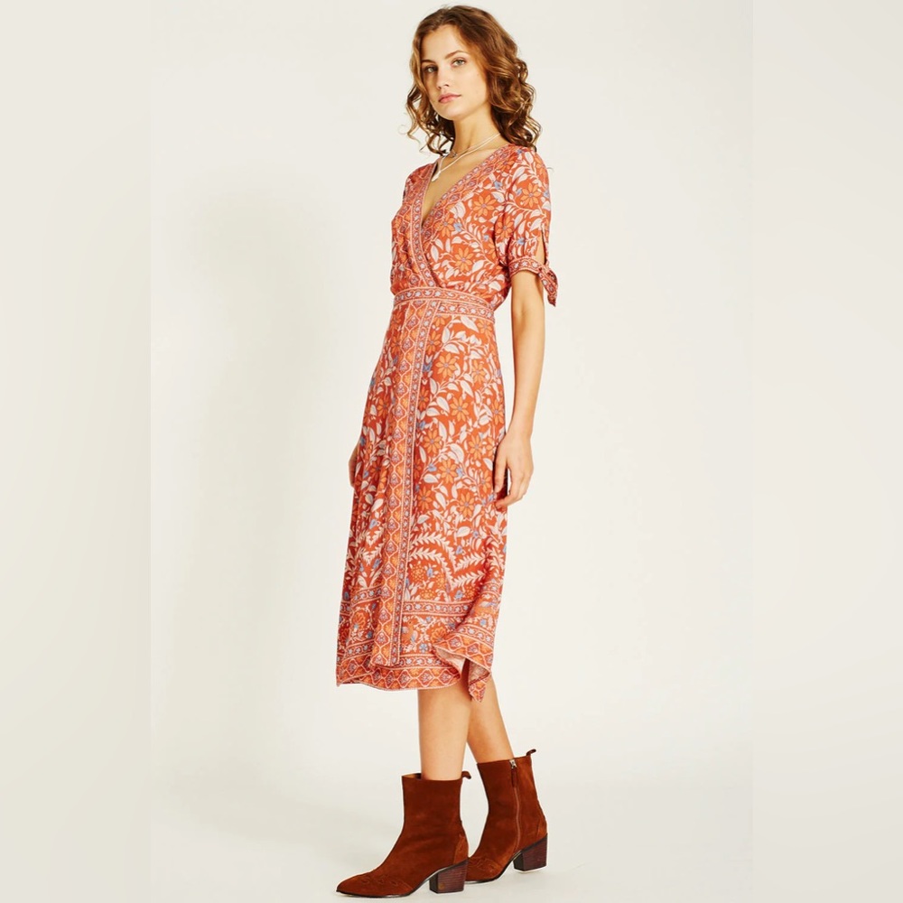 Arnhem marigold wrap midi dress in ochre